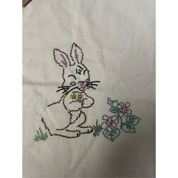 Cotton Tote bag-Spring Bunny-with rhinestones - Picture 3 of 3